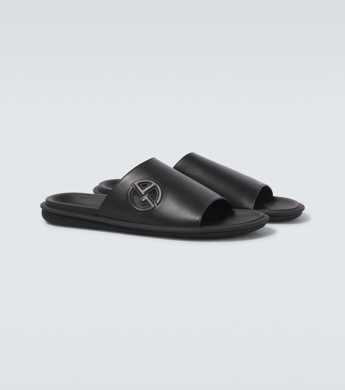Giorgio Armani Logo embossed leather slides