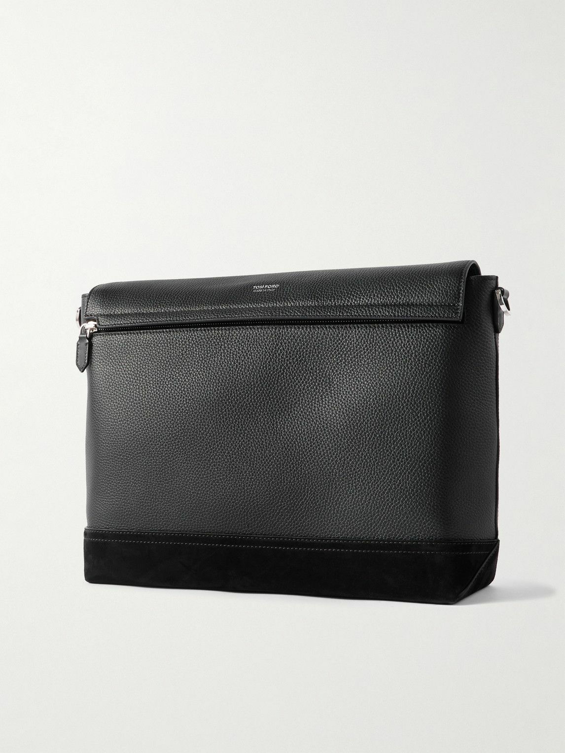 TOM FORD - Suede-Trimmed Full-Grain Leather Messenger Bag
