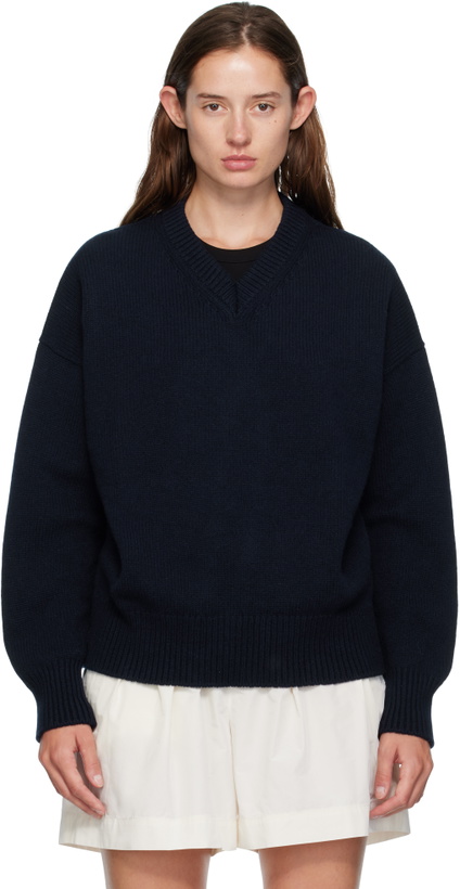 Photo: &Daughter Navy Balla Slouch V-Neck Sweater
