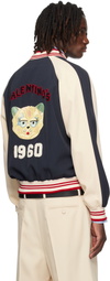 Valentino Navy & Beige 'Le Chat De La Maison' Patch Bomber Jacket