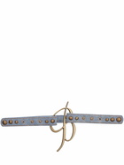 BLUMARINE - Stud Embellished Denim Logo Belt