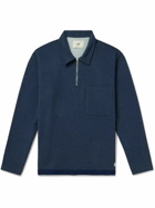 Folk - Signal Chambray-Trimmed Cotton-Jersey Half-Zip Sweatshirt - Blue