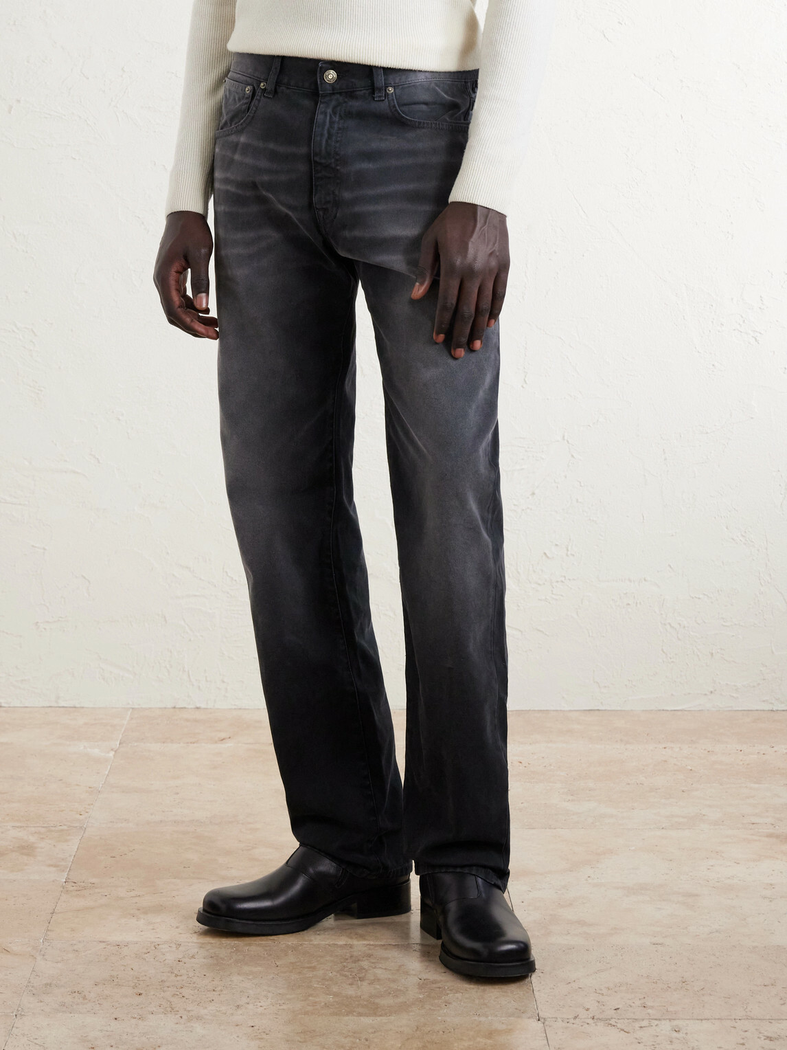 424 - Straight-Leg Cotton-Canvas Trousers - Black