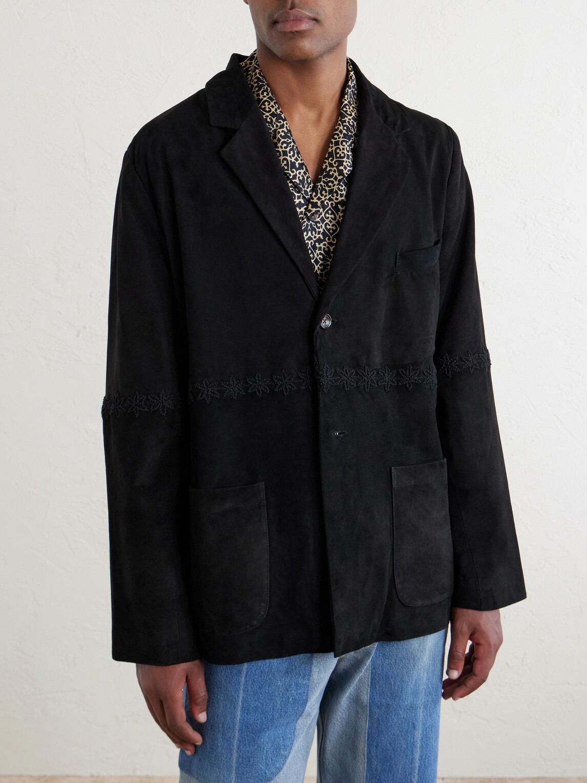 Kartik Research - Embroidered Suede Blazer - Black