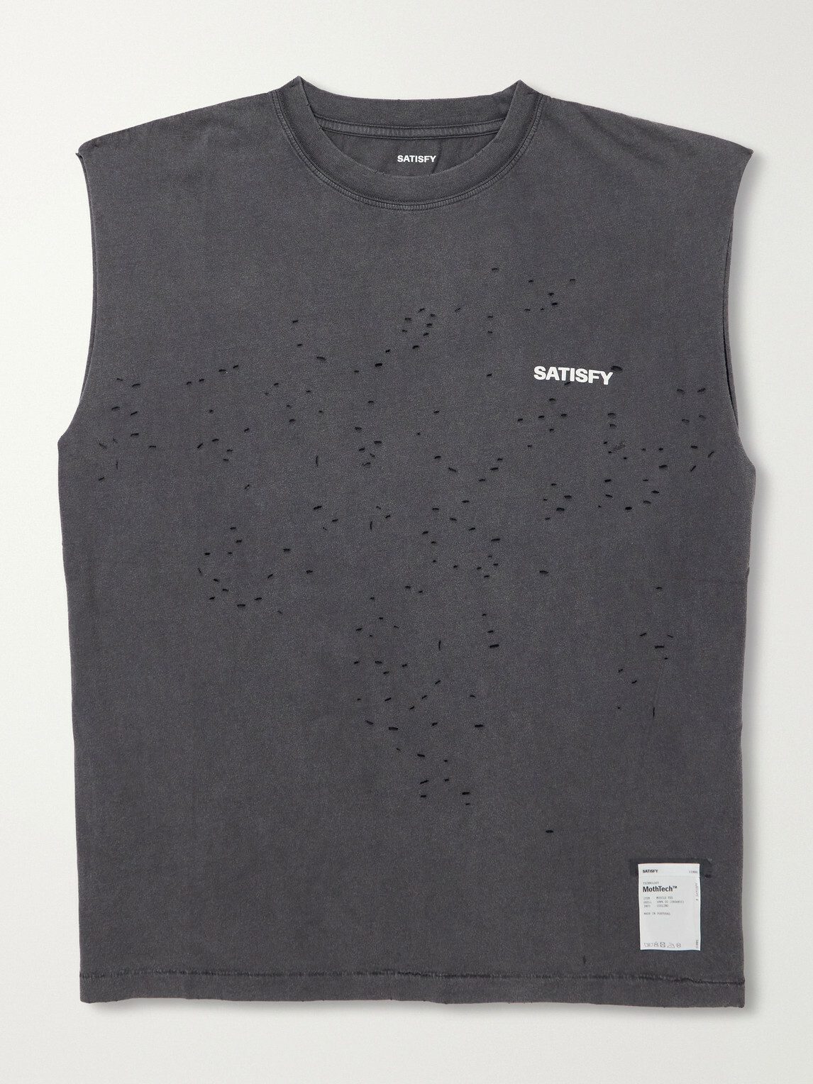 Satisfy - Distressed Logo-Print MothTech™ Organic Cotton-Jersey Tank Top - Gray