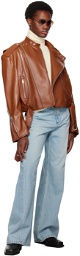 System Brown Cropped Leather Jacket