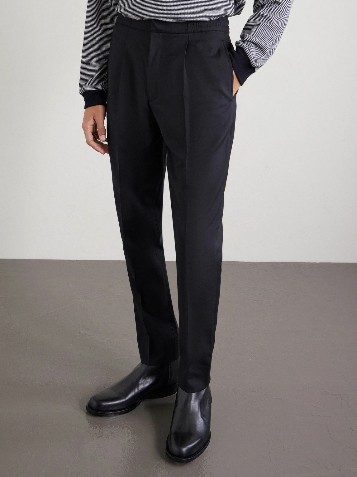 Officine Générale - Drew Tapered Pleated Wool-Twill Trousers - Black