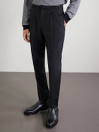 Officine Générale - Drew Tapered Pleated Wool-Twill Trousers - Black