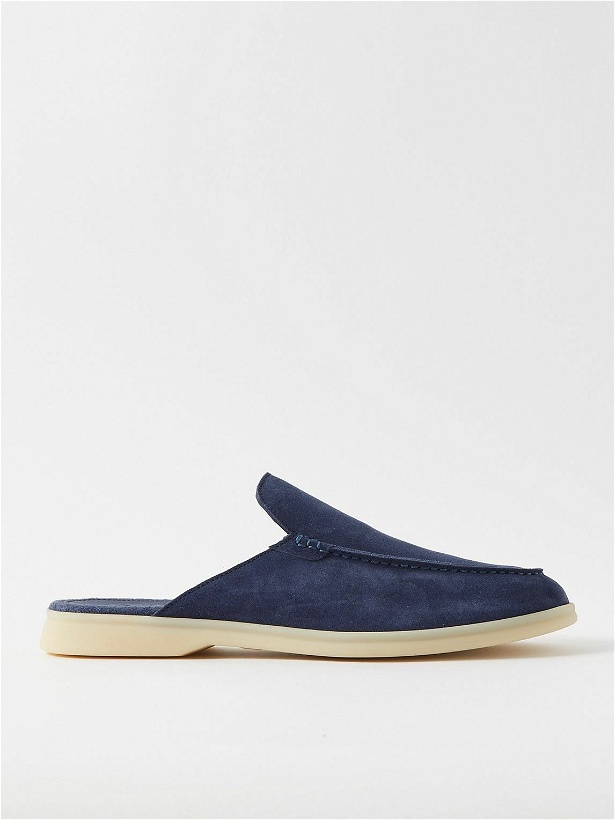Photo: Loro Piana - Babouche Walk Suede Backless Loafer - Blue