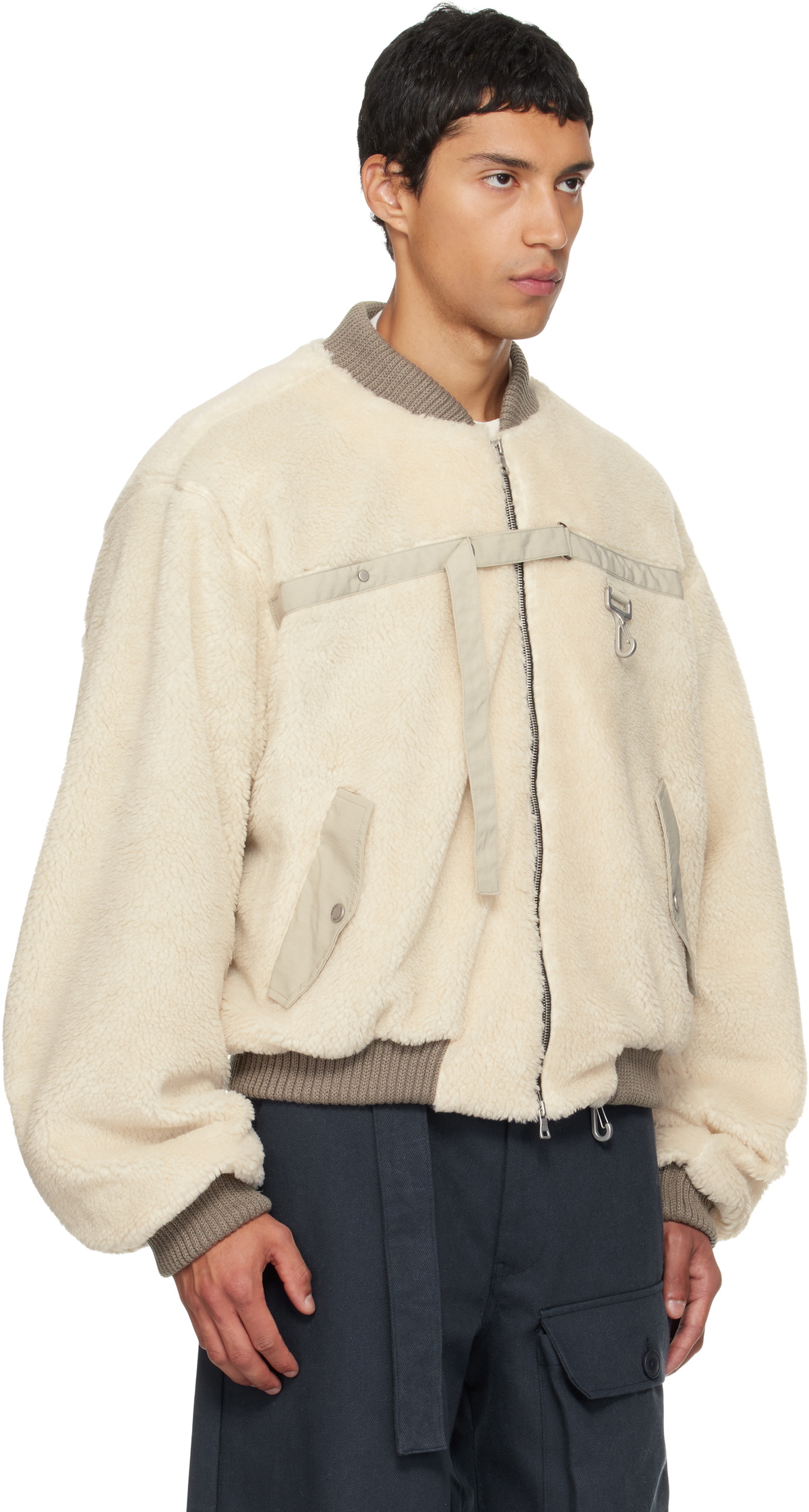 Reese Cooper Beige Sherpa Fleece Bomber jacket
