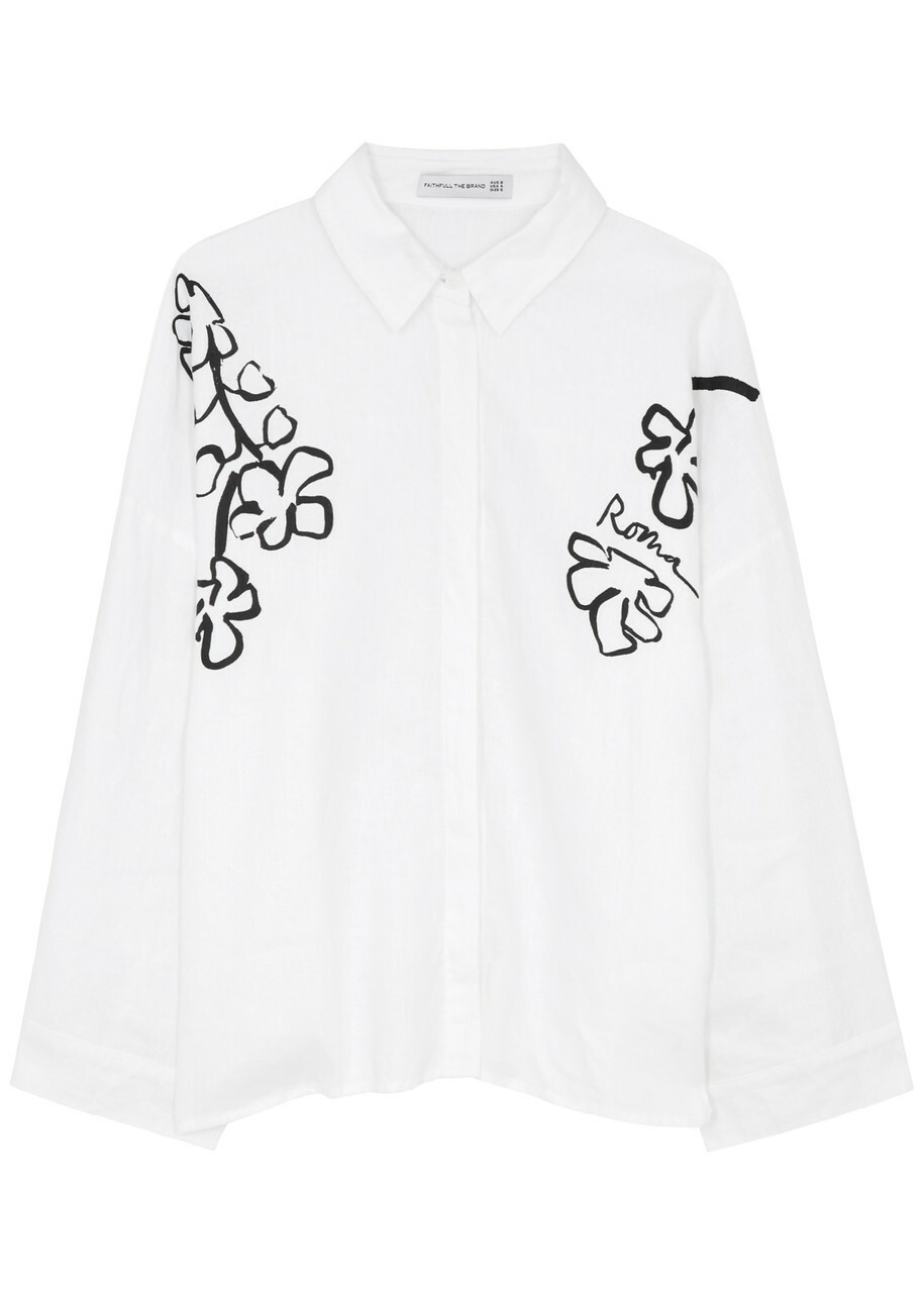 Faithfull The Brand Rossa Printed Linen Shirt White And Black
