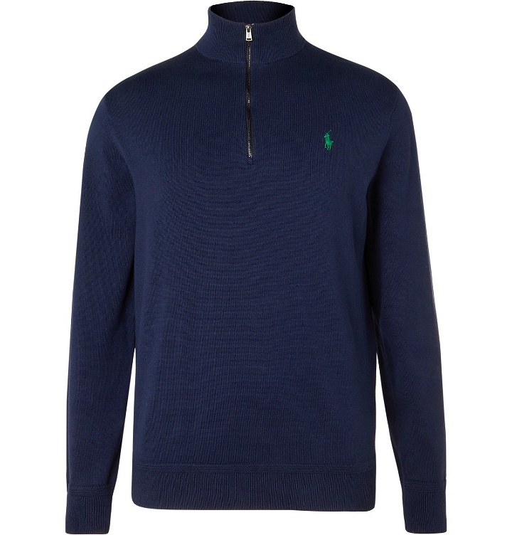 Photo: RLX Ralph Lauren - Logo-Embroidered Cotton Half-Zip Golf Sweater - Blue