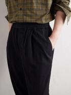Graphpaper - Easy Wide-Leg Gathered Wool-Gabardine Trousers - Black