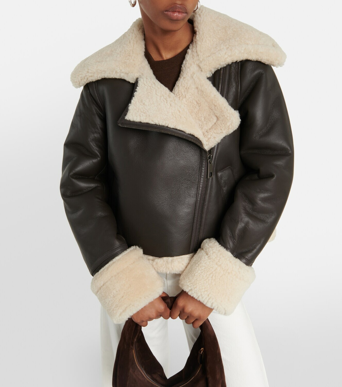 CO Shearling-trimmed leather biker jacket
