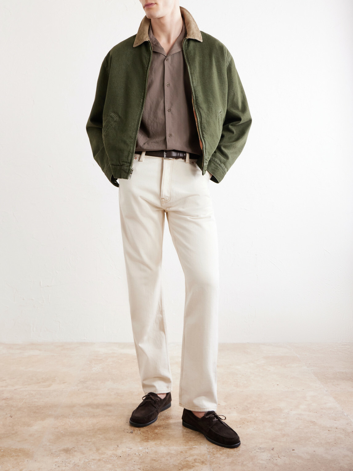 Sunspel - Camp-Collar Textured-Cotton Shirt - Brown