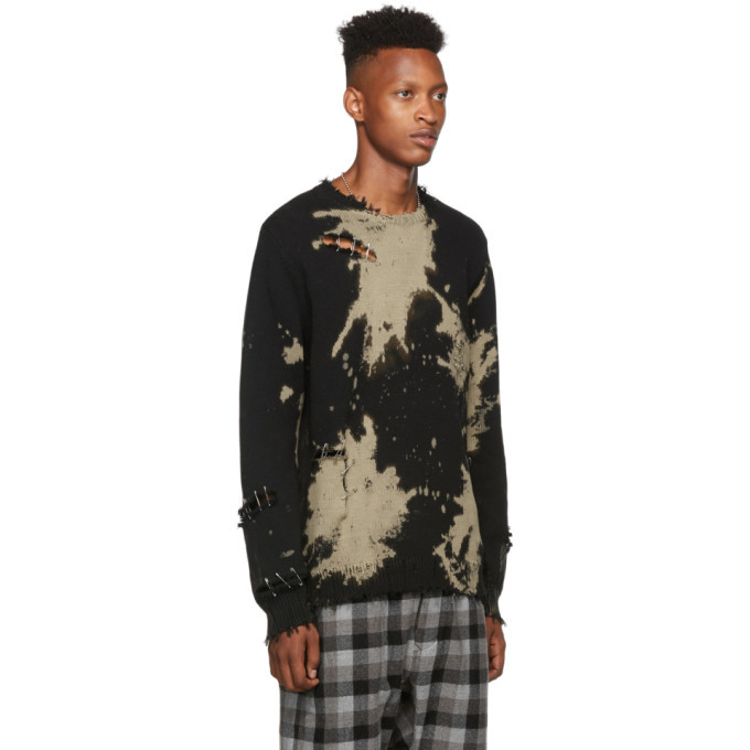 R13 Black Bleached Distressed Crewneck Sweater R13