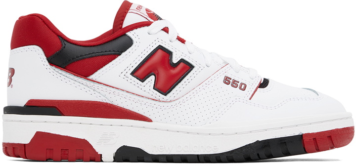 Photo: New Balance White & Red 550 Sneakers