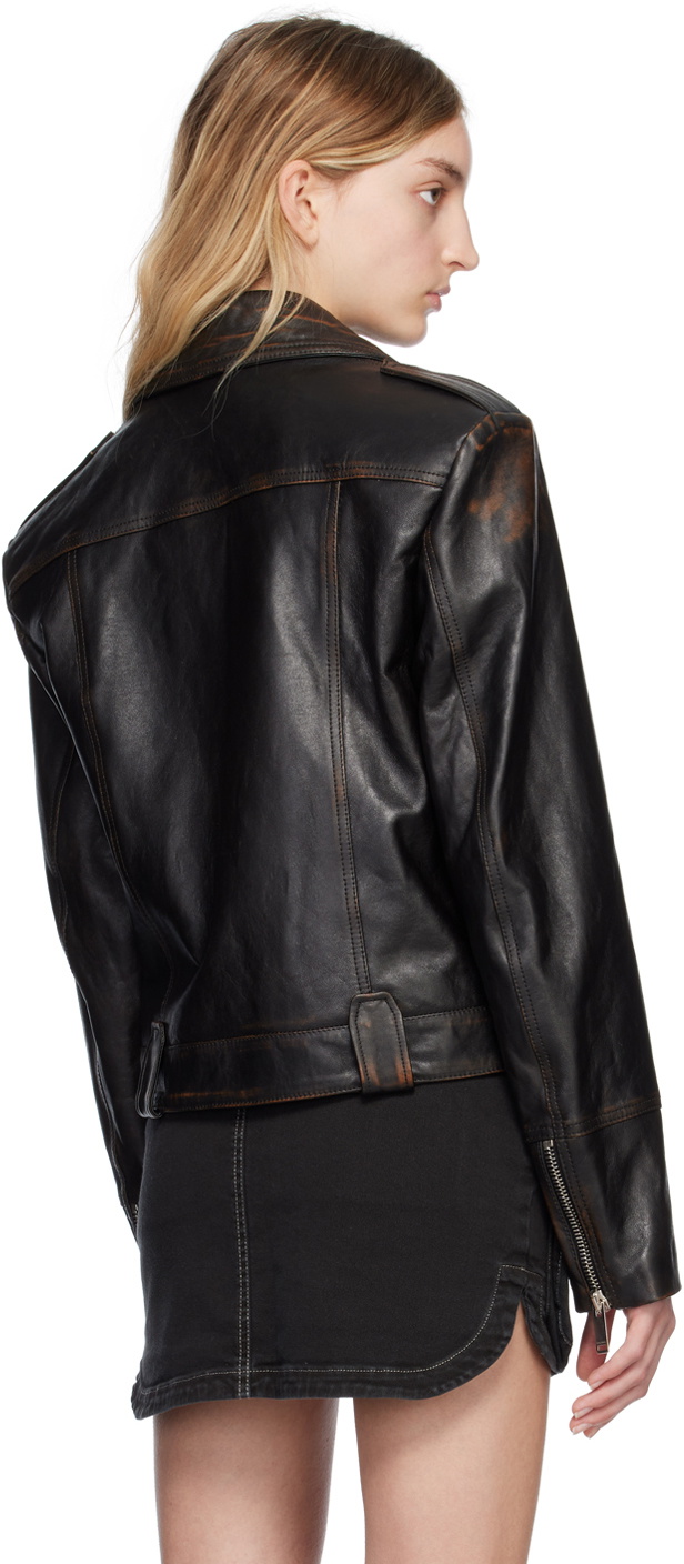 HALFBOY Black Short Leather Biker Jacket
