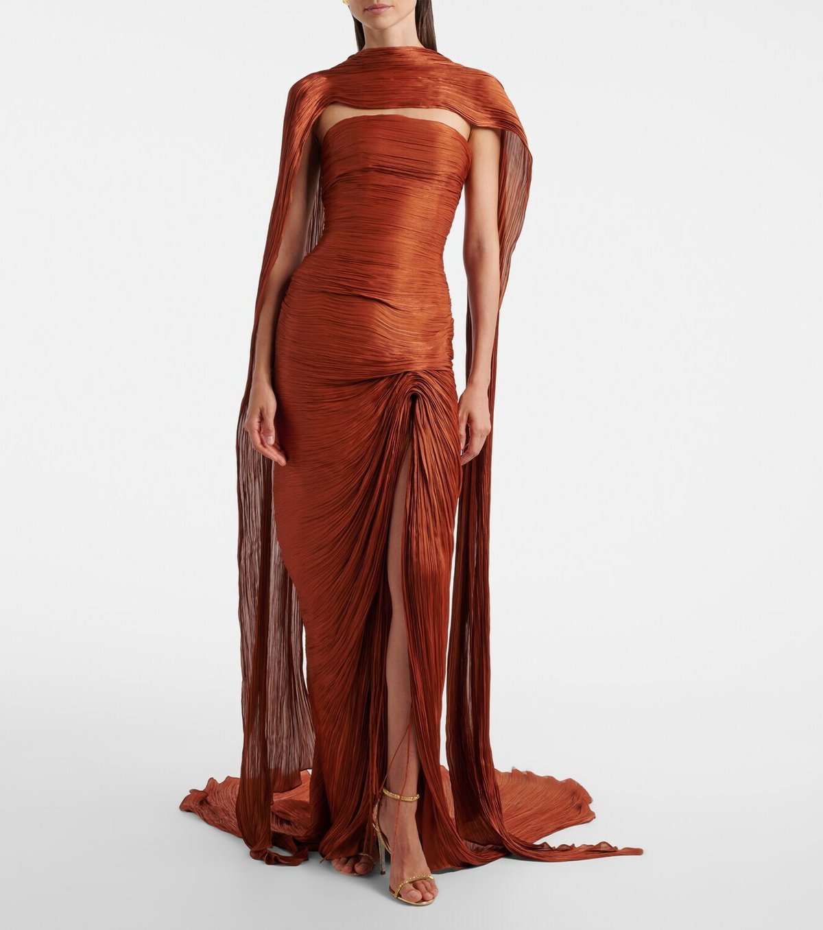 Marmar Halim Pleated taffeta bustier gown and scarf set