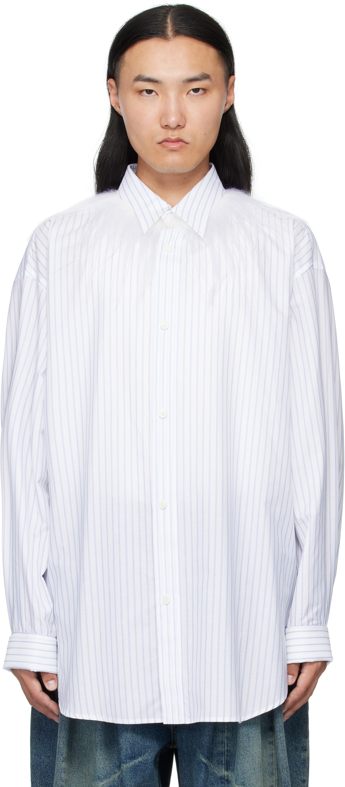 Hed Mayner White & Blue Kidassia Collared Shirt