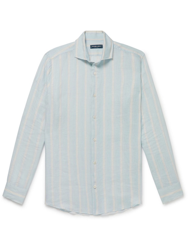 Photo: FRESCOBOL CARIOCA - Antonio Striped Linen Shirt - Blue