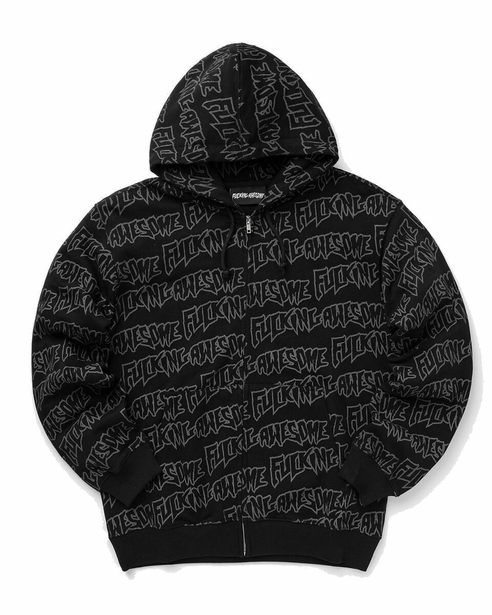 Photo: Fucking Awesome Aop Stamp Zipped Hoodie Black - Mens - Hoodies/Zippers