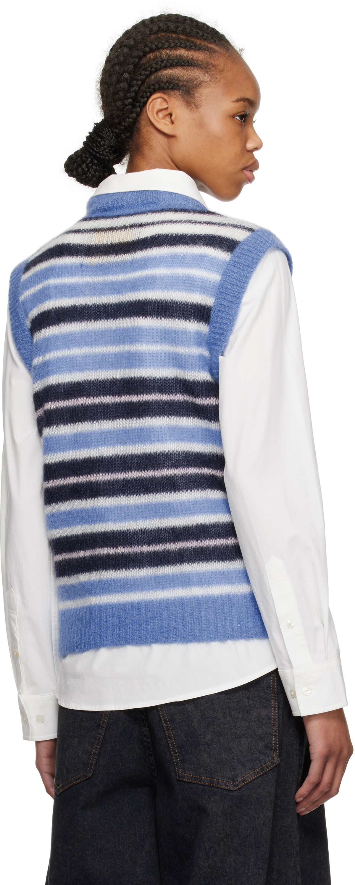 Marni Blue Brushed Mohair Stripe Vest