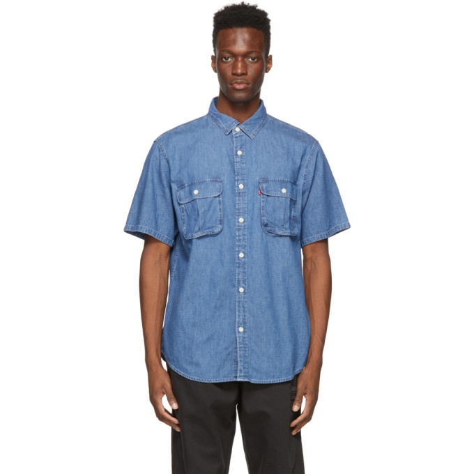 Photo: Levis Blue Denim Two Pocket Relaxed Safari Short Sleeve Shirt