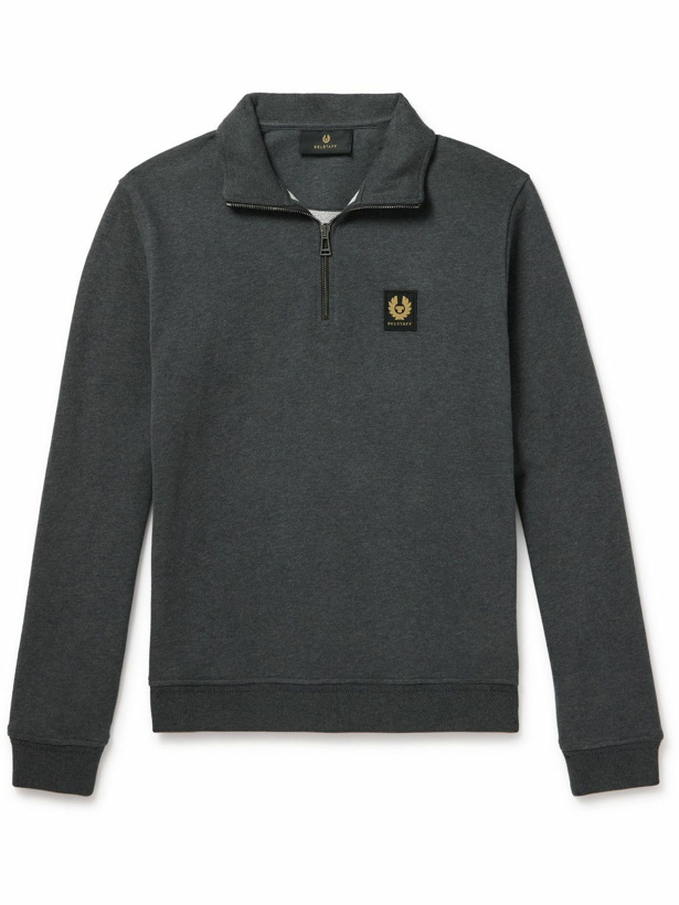 Photo: Belstaff - Logo-Appliquéd Cotton-Jersey Half-Zip Sweatshirt - Gray