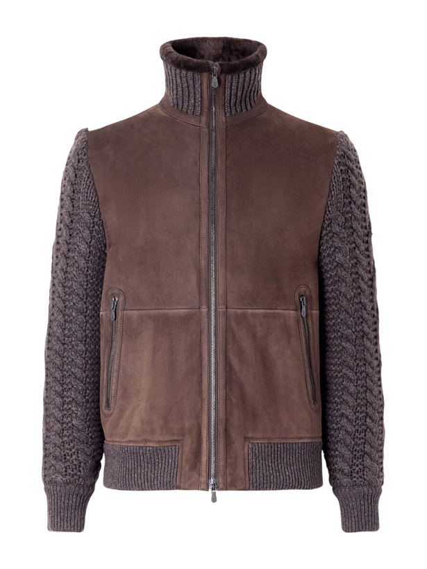 Photo: Brunello Cucinelli - Shearling and Cable-Knit Cashmere Jacket - Brown