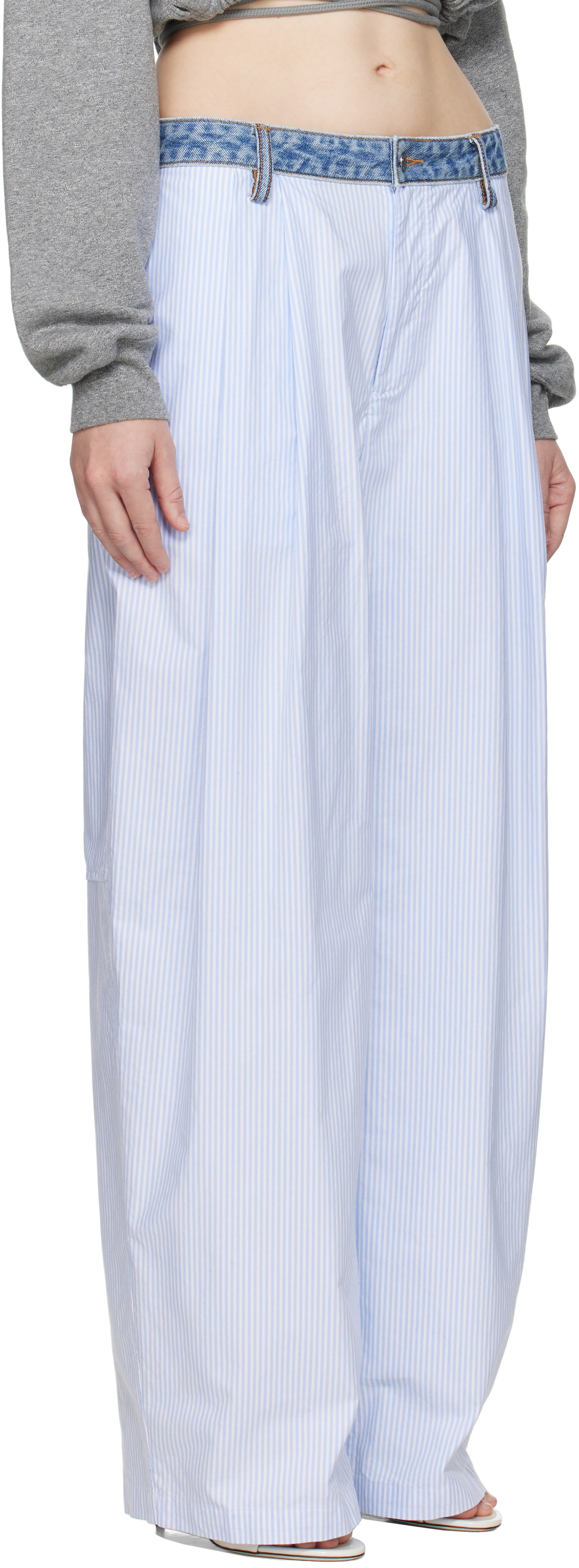 alexanderwang.t Blue & White Denim Waistband Cotton Oxford Trousers