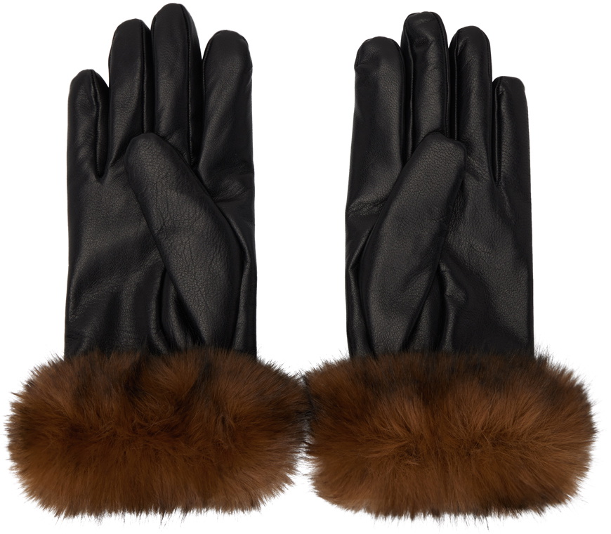Ernest W. Baker Black Leather Faux-Fur Gloves Ernest W. Baker