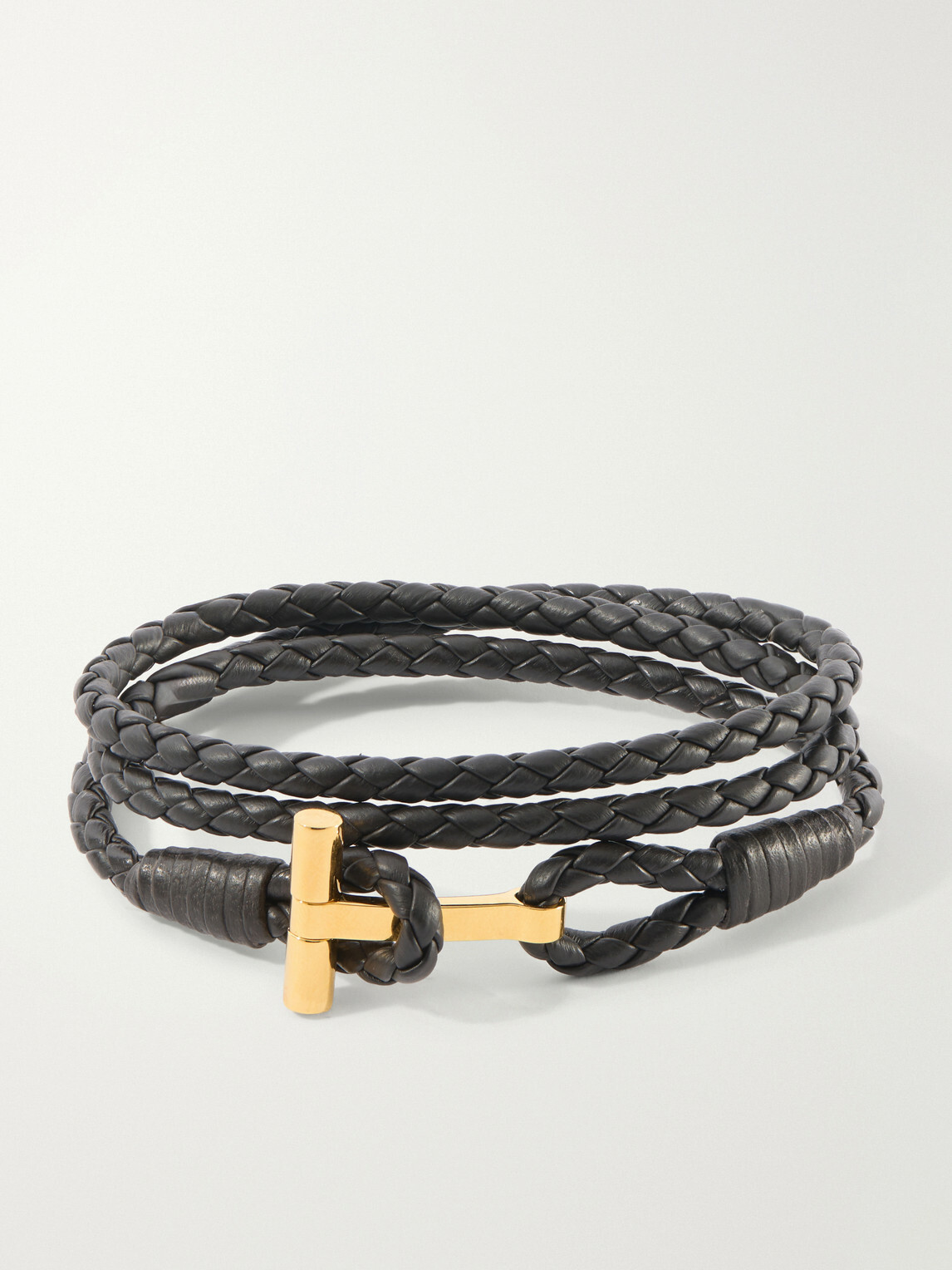 TOM FORD - Braided Leather and Gold-Plated Wrap Bracelet - Brown