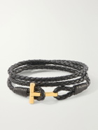 TOM FORD - Braided Leather and Gold-Plated Wrap Bracelet - Brown