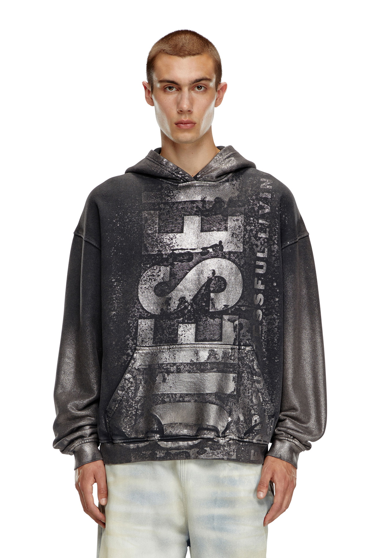パーカー・フーディ DIESEL Men Hoodies A02269 BLACK Diesel Metallic Logo Hoodie | Black | FARFETCH