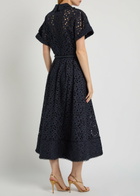 Rebecca Vallance Antalya Embroidered Belted Cotton Midi Dress Navy