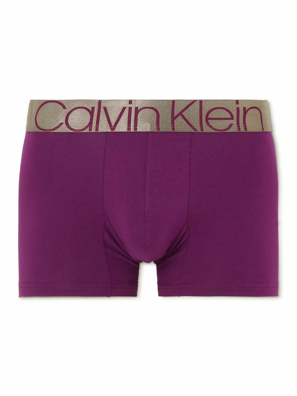 CALVIN KLEIN Intimates Purple Cotton Blend Plush Elastic Striped
