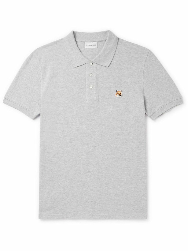 Photo: Maison Kitsuné - Logo-Appliquéd Cotton-Piqué Polo Shirt - Gray