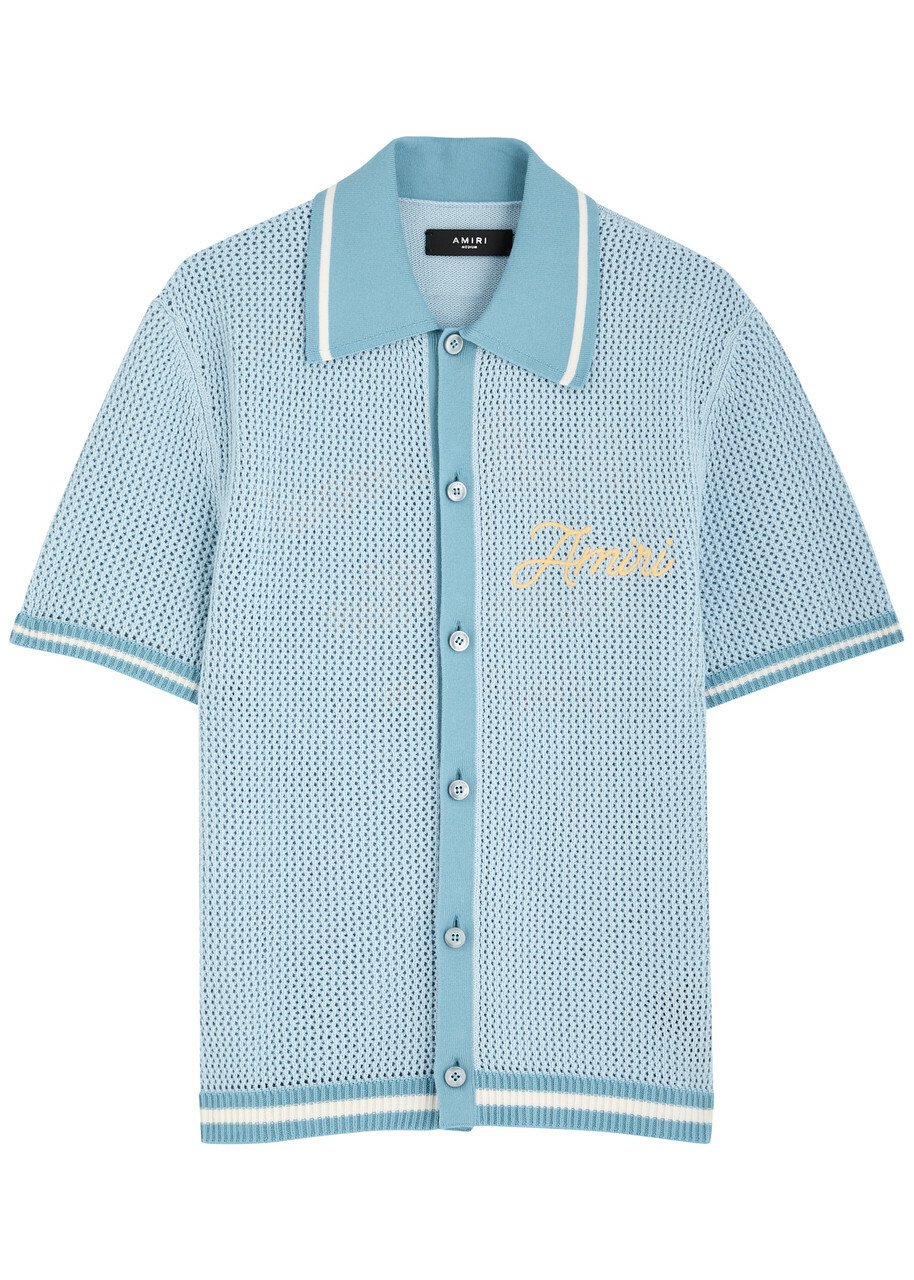 Amiri Logo-embroidered Crochet-knit Shirt Blue Amiri