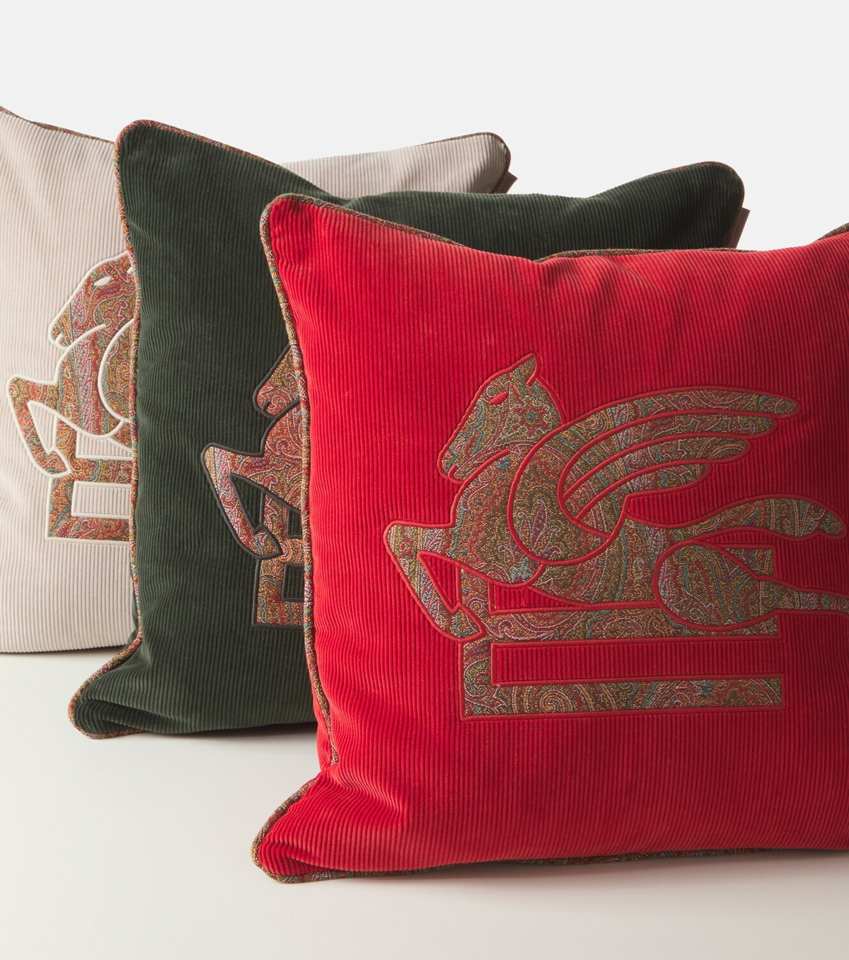 Etro Pegaso embroidered cotton velvet cushion
