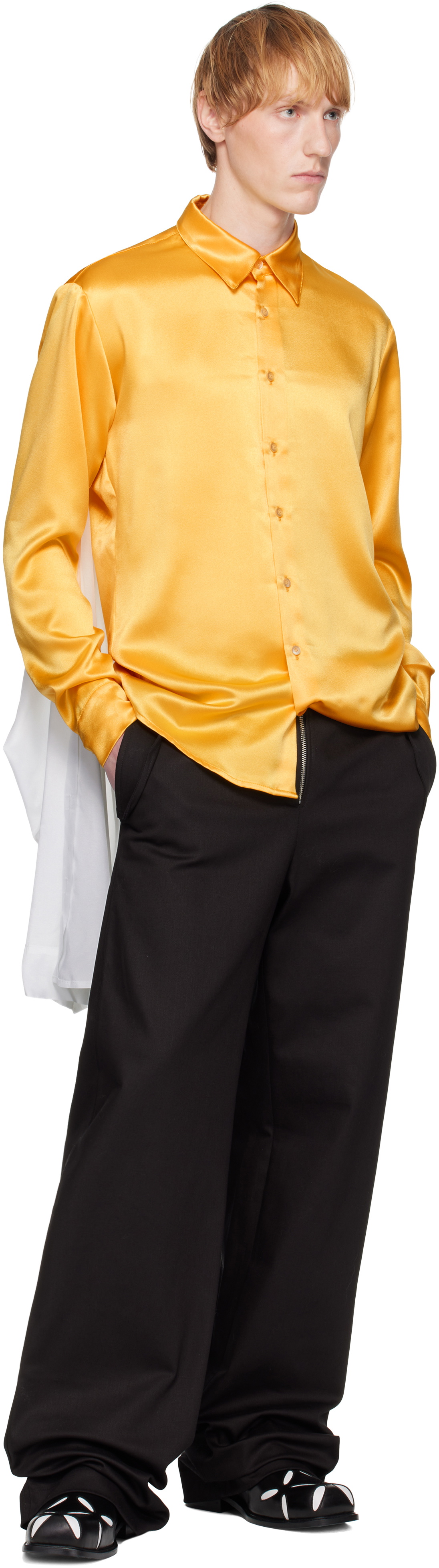 ANDREJ GRONAU Yellow Satin & Popeline Drape Double Shirt