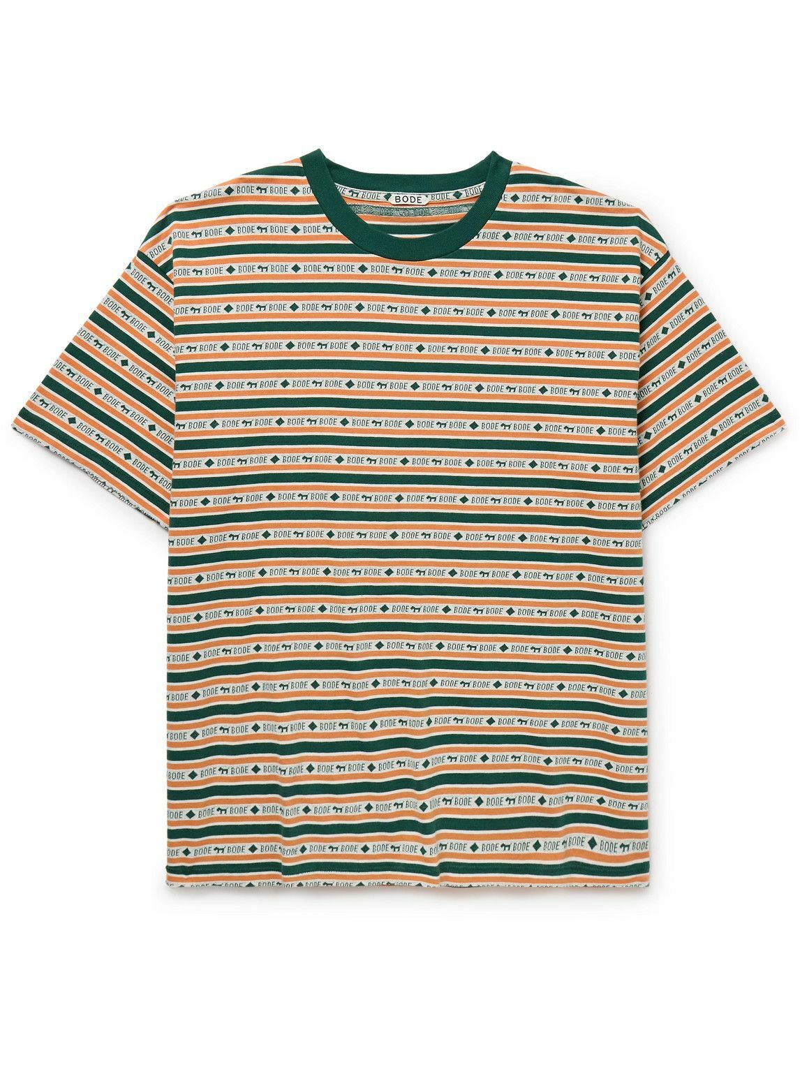BODE - Scottie Striped Cotton-Jacquard T-Shirt - Green Bode