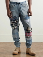 Greg Lauren - Slim-Fit Tapered Flannel Patchwork Jeans - Blue