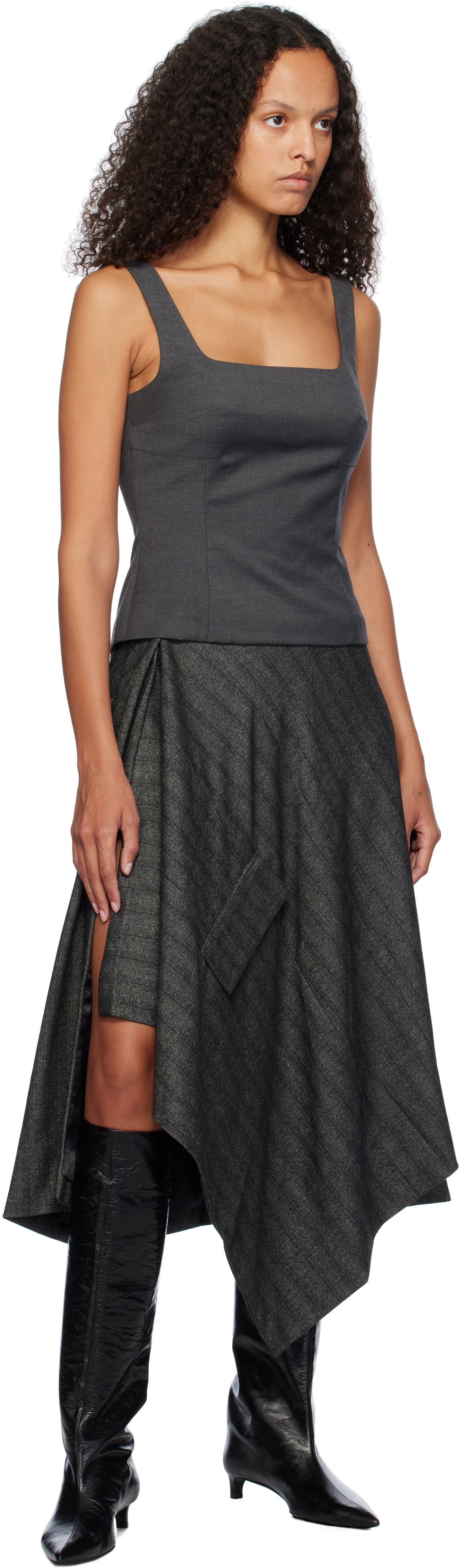 REMAIN Birger Christensen Gray Striped Draped Midi Skirt