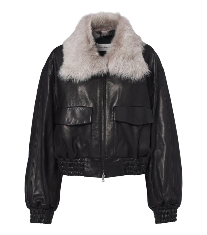 Photo: Nour Hammour Shearling-trimmed leather blouson jacket