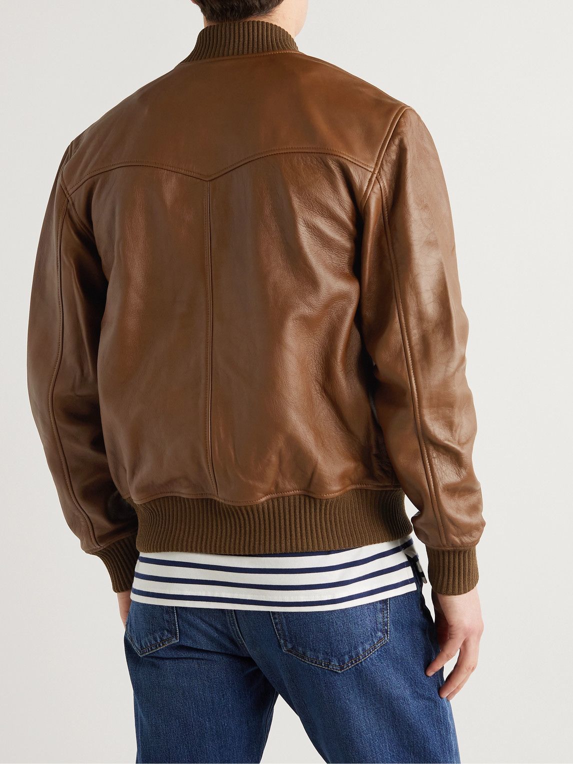 Officine Générale - Cesar Leather Bomber Jacket - Brown