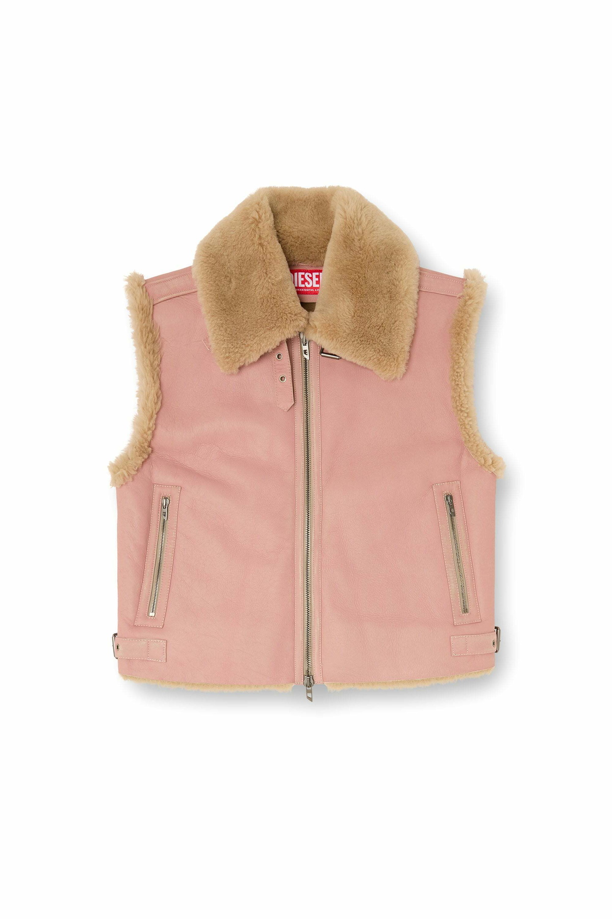 Diesel Shearling leather vest - Leather jackets Mens in Pink