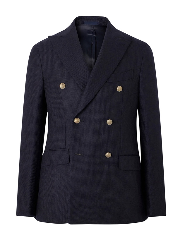 Photo: Caruso - Aida Double-Breasted Wool-Basketweave Blazer - Blue