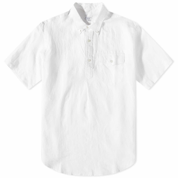 Photo: Engineered Garments Men's Popover Button Down Short Sleeve Shirt in White Handkerchief Linen