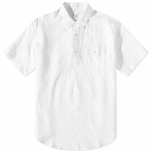 Engineered Garments Men's Popover Button Down Short Sleeve Shirt in White Handkerchief Linen